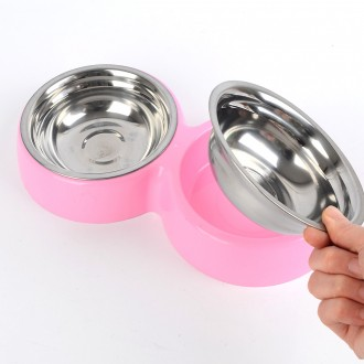 2구 원형 애완용 스틸 식기