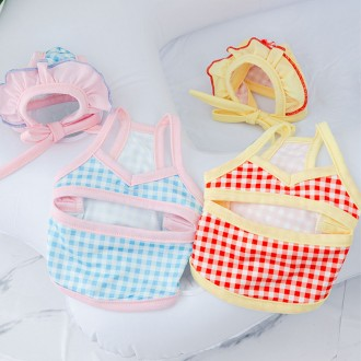 PET 강아지 수영복 비키니 여름 옷 모자 세트